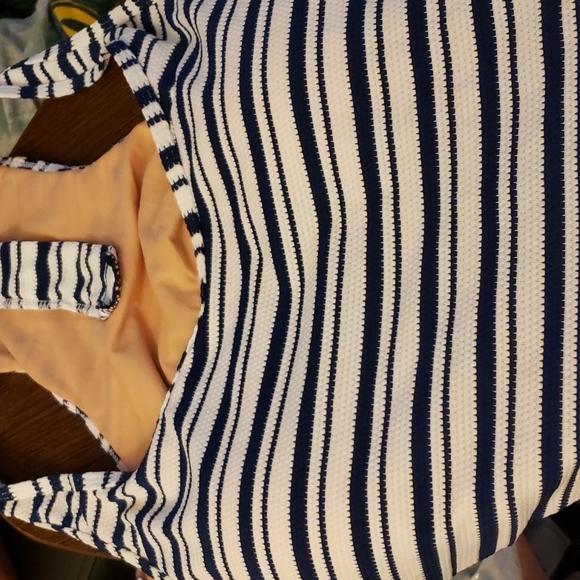 MOLYBELL Navy/White Swimsuit High Waisted Cut-our Zip-up Racerback Size Small - Picture 6 of 11